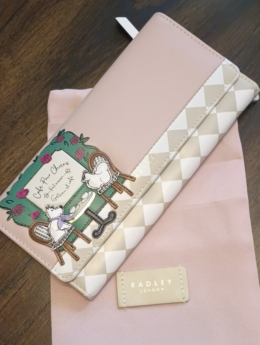 RADLEY LONDON checked floral wallet dogs cafe